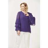 Moda Berray 28009 Mor Kolları Fırfırlı Büyük Beden Kadın Bluz