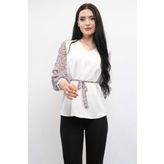 Moda Çizgi Büzgülü Şifon Kol Bluz Ekru