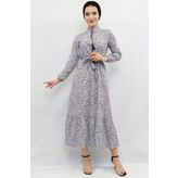Moda Çizgi Çiçekli Elbise Renkli