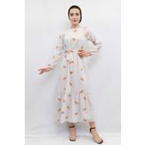 Moda Çizgi Desenli Elbise Turuncu
