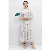 Moda Çizgi Desenli Elbise Yeşil