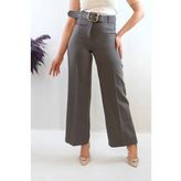 Moda Çizgi Kemerli Pantolon Füme