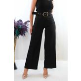 Moda Çizgi Kemerli Pantolon Siyah