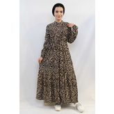Moda Çizgi Leopar Desenli Elbise