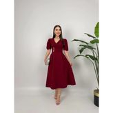 Moda Durağı Kaliteli Midi Elbise Sari Renk Elbise Bordo