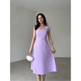 Moda Durağı Sıralı Incili Midi Elbise Lila