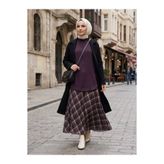MODA ESLEM TESETTÜR GİYİM KARELİ KAHVERENGİ TESETTÜR ETEK