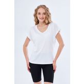 Moda Işık T-shirt Kadın V Yaka Basıc Beyaz Renk