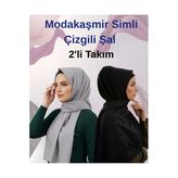 Moda Kaşmir Çizgi Simli Şal 2'Lü Set