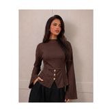Moda Lounge Dik Yaka İspanyol Kol Gold Düğmeli Peplum Bluz