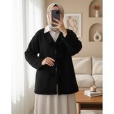 Moda Morfo Önü Bağlamalı Kırçıllı Kaşe Ceket -Siyah - S - M