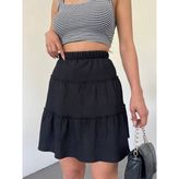 Moda Morfo Parça Kumaş Beli Lastikli Şortlu Etek -Siyah - 36