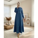 Moda Morfo Üç Parça Yıkamalı Kot Elbise -Mavi - 38