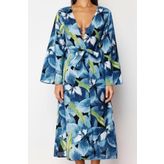 Moda Örme Regular Kalıp Uzun Kruvaze Standart Kol Vual Basic Çiçekli Desen Kimono Kaftan