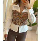 Moda Rüyası Bebe Plus Goblen Desenli Fermuarlı Oversize Kadın Gömlek Geniş Yakalı Uzun Kollu Şık Gömlek