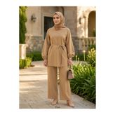 MODA TAY KADIN ŞIK BASİC BELDEN BAĞLAMALI BALON KOL TESETTÜR TUNİK