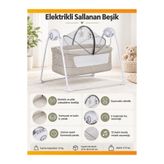 modabebekler Anne Yanı Elektrikli Sallanan Bebek Beşiği 5 Kademeli Müzikli Zamanlayıcılı Oyuncaklı Cibinlikli Pilli Yataklı