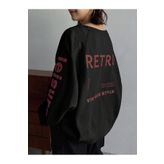 modaberry Retro Vintage Sweatshirt - Siyah Baskılı Oversize Kalın Bisiklet Yaka