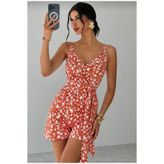 Modafeminen Turuncu Desenli Askılı Şort Tulum 582423