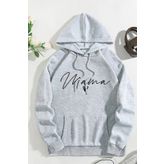 Modagen Gri Mama Baskılı Oversize Kapüşonlu Hamile Sweatshirt