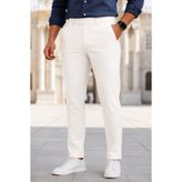 MODAMESTO Erkek Kırık Beyaz Kumaş Pantolon Slim Fit Likralı Bilek Boy Dar Paça Yan Cep