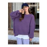 MODASPARK Mor Bisiklet Yaka Oversize Kadın Triko Kazak