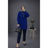 MODASPARK Saks Mavi Bisiklet Yaka Oversize Kadın Triko Kazak Tunik