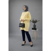 MODASPARK Sarı Bisiklet Yaka Oversize Triko Kazak Tunik