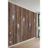Modern Ahşap Silver Geometrik Panel Desenli Tek Parça Tekstil Duvar Kağıdı, 200 x 100