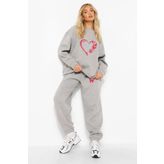 Modern Moda Kadın Kelebekli kalp Baskılı Sweatshirt Alt Üst Eşofman Takımı