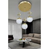 Modern Sarkıt Cam 3 Top LED Avize - 1 - Gold