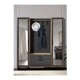 Moderniya Lotus 2 (İKİ) Kapılı Ceviz Antrasit Aynalı Kapaklı Elbise Askılığı, Vestiyer, Portmanto, Ayakkabılık