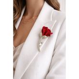 Modex Işıltılı Taşlı Kırmızı Gül Broş (6cm)