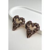 Modex Leopar Desenli Kalp Küpe (5cm)