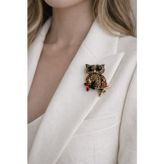 Modex Taşlı Çiçek Detay Sevimli Baykuş Broş (4cm)