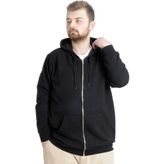 ModeXL Erkek Kapşonlu Hırka Siyah Uzun Kol Fermuarlı Ekstra Konforlu Steel Interlock 21600 - 6XL