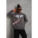 Modi Erkek Güvercin Baskılı Sweatshirt - Gri