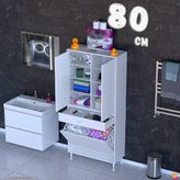 modilayn Afra 80 cm 2 Gözlü Kirli Çamaşır Sepet, 1 Kapak ve Çekmeceli 6 Raflı Çok Amaçlı Banyo Dolabı - Beyaz