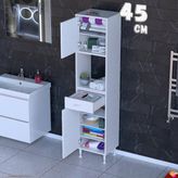 modilayn Arda 45 cm 2 Kapaklı 7 Raflı ve Çekmeceli Çok Amaçlı Banyo Dolabı - Beyaz