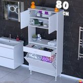 modilayn Arda 80 cm 2 Gözlü Kirli Çamaşır Sepet, 3 Kapak ve Çekmeceli 3 Raflı Çok Amaçlı Banyo Dolabı - Beyaz