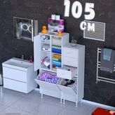 modilayn Ohbe 105 cm 2 Kirli Sepetli 1 Kapaklı 6 Raflı 3 Çekmeceli Çok Amaçlı Banyo Dolabı - 55 + 45 cm - Beyaz