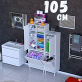 modilayn Ohbe 105 cm Genişlik 160 cm Boy 2 Kirli Sepet ve 2 Kapak Çok Amaçlı Banyo Dolabı - 55 + 45 cm - Beyaz
