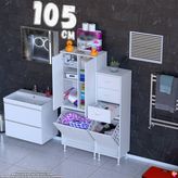 modilayn Ohbe 105 cm Genişlik 160 cm Boy 2 Kirli Sepet ve 3 Uzun Kapak Çok Amaçlı Banyo Dolabı - 55 + 45 cm - Beyaz