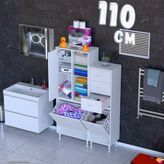 modilayn Ohbe 110 cm 2 Kirli Sepetli 1 Kapaklı 6 Raflı 3 Çekmeceli Çok Amaçlı Banyo Dolabı - 60 + 45 cm - Beyaz