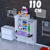 modilayn Ohbe 110 cm Genişlik 160 cm Boy 2 Kirli Sepet ve 2 Kapak Çok Amaçlı Banyo Dolabı - 60 + 45 cm - Beyaz