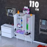 modilayn Ohbe 110 cm Genişlik 160 cm Boy 2 Kirli Sepet ve 3 Uzun Kapak Çok Amaçlı Banyo Dolabı - 60 + 45 cm - Beyaz