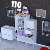 modilayn Ohbe 115 cm 3 Kirli Sepetli 2 Kapaklı 6 Raflı 3 Çekmeceli Çok Amaçlı Banyo Dolabı - 65 + 45 cm - Beyaz