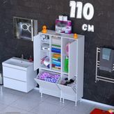 modilayn Ohbe 115 cm Genişlik 160 cm Boy 3 Kirli Sepet ve 2 Uzun Kapak Çok Amaçlı Banyo Dolabı - 65 + 45 cm - Beyaz