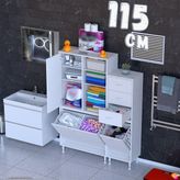 modilayn Ohbe 120 cm 3 Kirli Sepetli 1 Kapaklı 6 Raflı 3 Çekmeceli Çok Amaçlı Banyo Dolabı - 70 + 45 cm - Beyaz