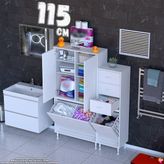 modilayn Ohbe 120 cm 3 Kirli Sepetli 2 Kapaklı 6 Raflı 3 Çekmeceli Çok Amaçlı Banyo Dolabı - 70 + 45 cm - Beyaz